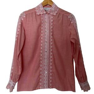 Vintage Adelaar Cottagecore Prairie Victorian Lace Embroidery Button Up Shirt 10